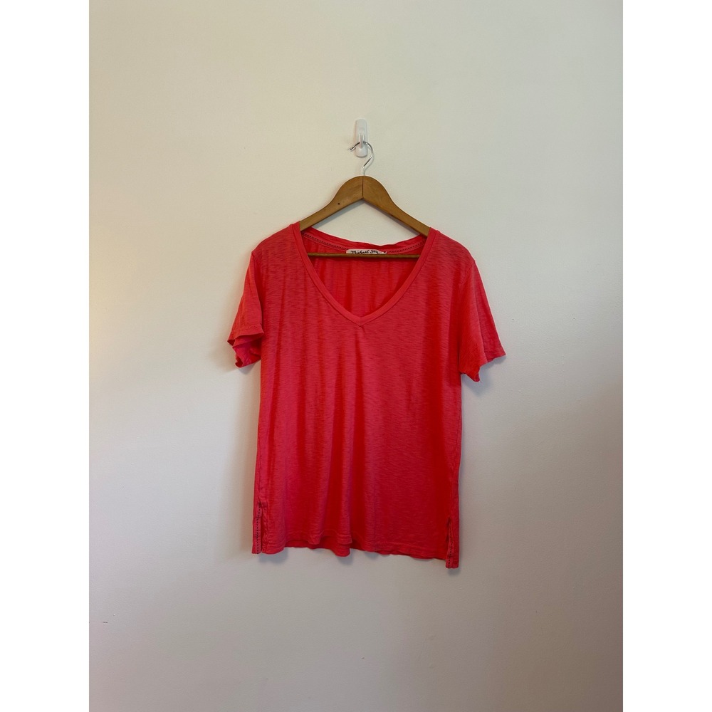 Michael Stars Coral Pink Supima‎ Cotton V-Neck Slub Short Sleeve T-Shirt | OS